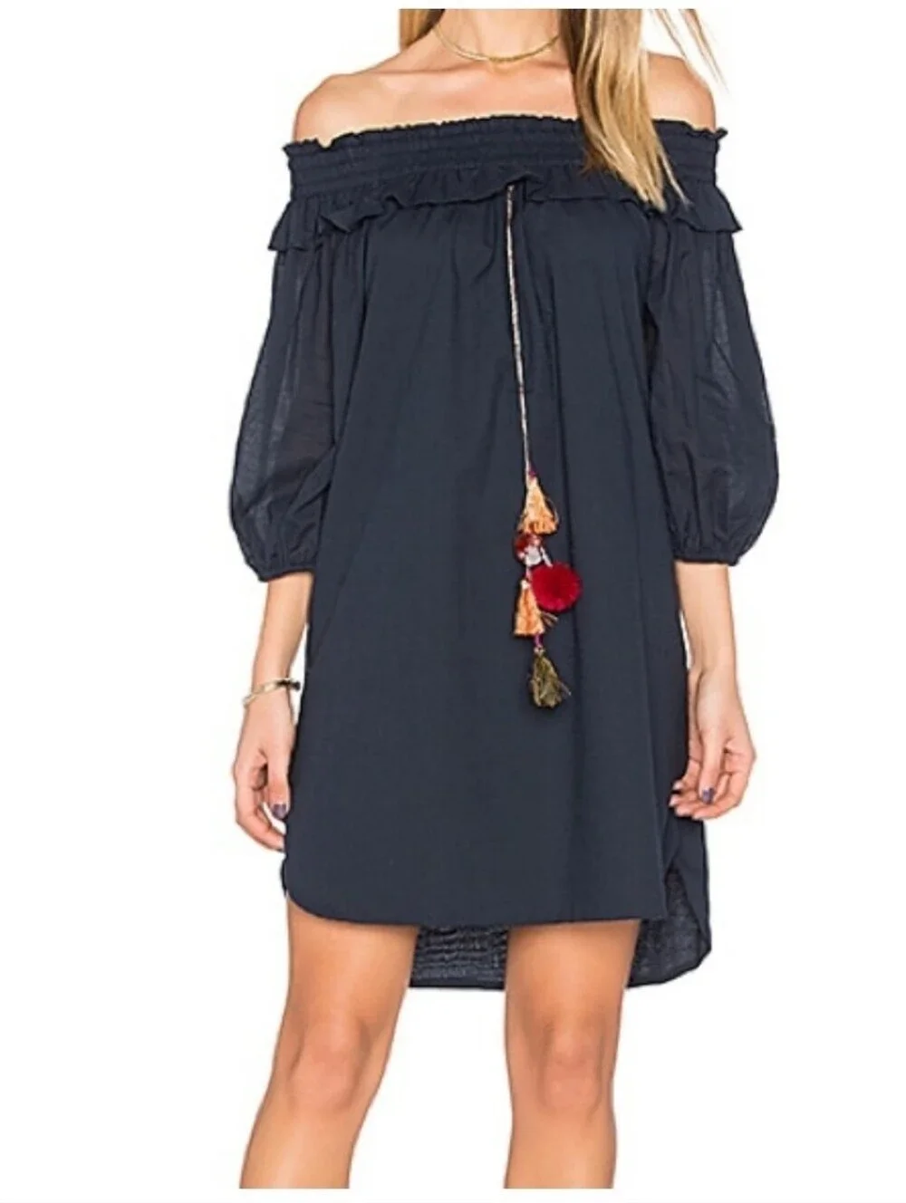 MISA Los Angeles Dress| Mini Tassel Dress | XS Navy Bohemian